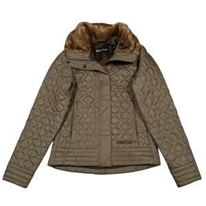 MARMOT St. Moritz Quilted Faux Fur Collar Full Zip‎ Jacket Women's Sz S Green